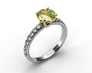 18k White Gold Pave Set Four Prong Diamond Engagement Ring
